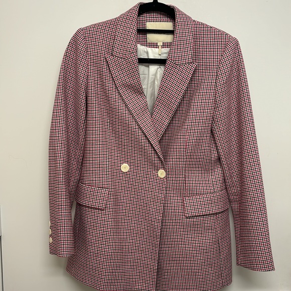 Maje Pink Checked Straight Double-Breasted Blazer - Picture 3 of 5